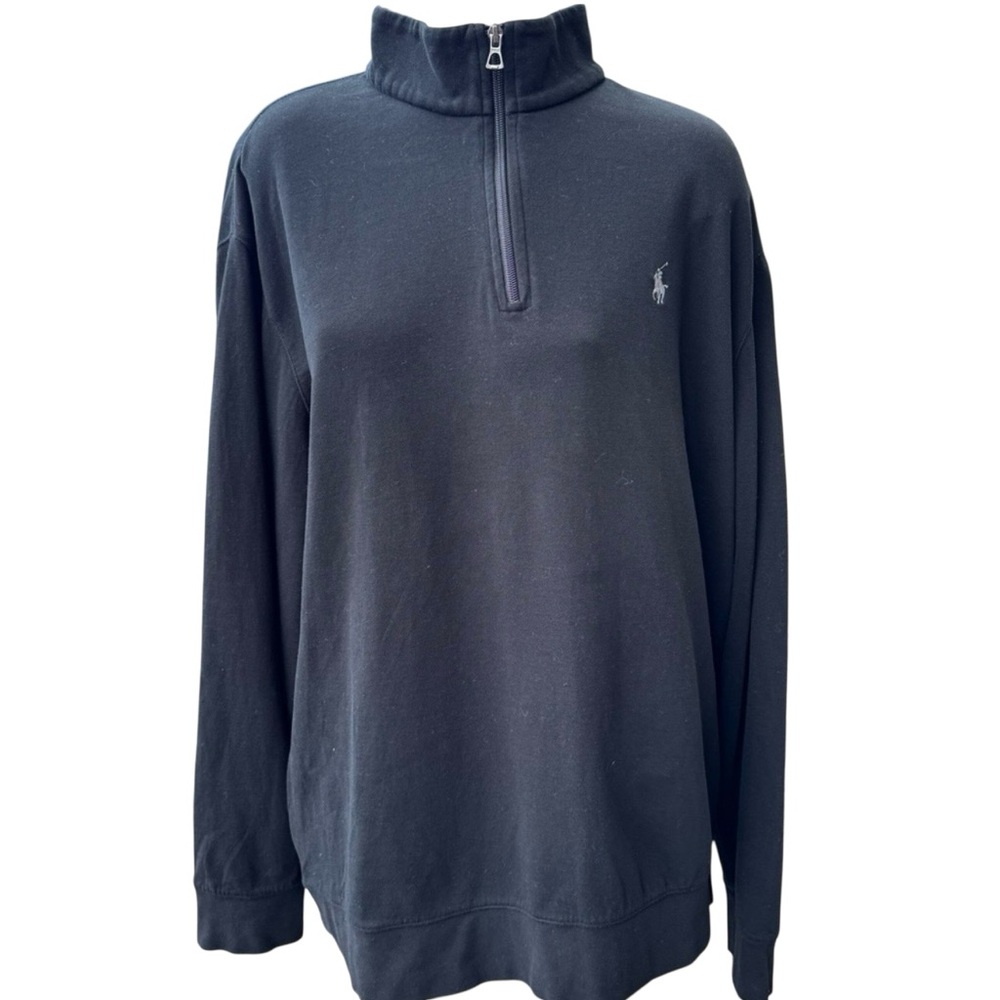 Mens Polo Black Pullover Quarter Zip Polo Sweatshirt size XL